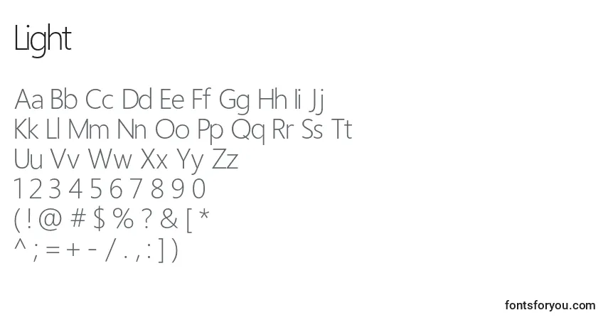 Czcionka Light – alfabet, cyfry, specjalne znaki