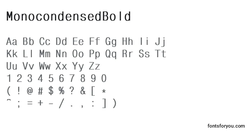 Czcionka MonocondensedBold – alfabet, cyfry, specjalne znaki