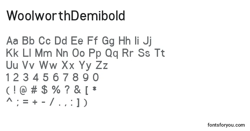 Шрифт WoolworthDemibold – алфавит, цифры, специальные символы
