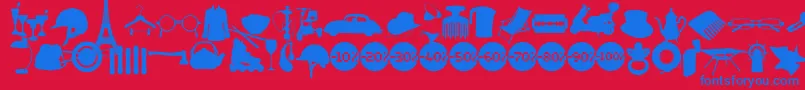 Wc Sold Out A Bta Font – Blue Fonts on Red Background