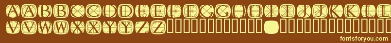Rodgauer1round-fontti – keltaiset fontit ruskealla taustalla