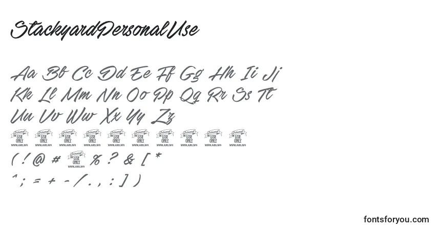 A fonte StackyardPersonalUse – alfabeto, números, caracteres especiais