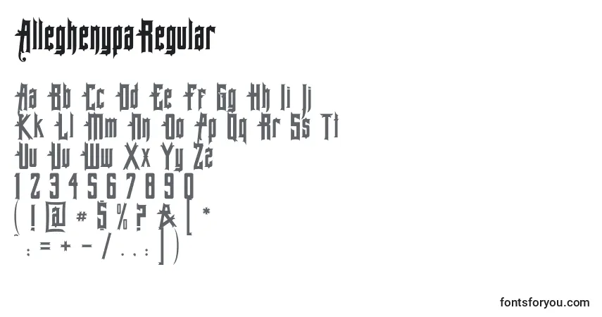 A fonte AlleghenypaRegular – alfabeto, números, caracteres especiais