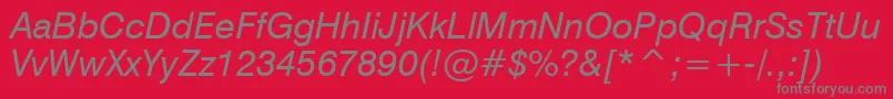 Swiss721ItalicBt-Schriftart – Graue Schriften auf rotem Hintergrund