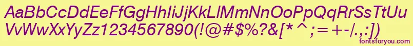 Swiss721ItalicBt Font – Purple Fonts on Yellow Background