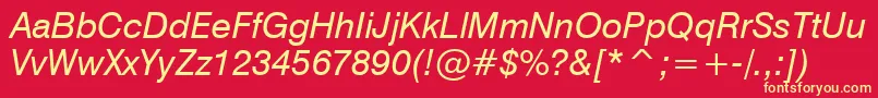 Swiss721ItalicBt-Schriftart – Gelbe Schriften auf rotem Hintergrund