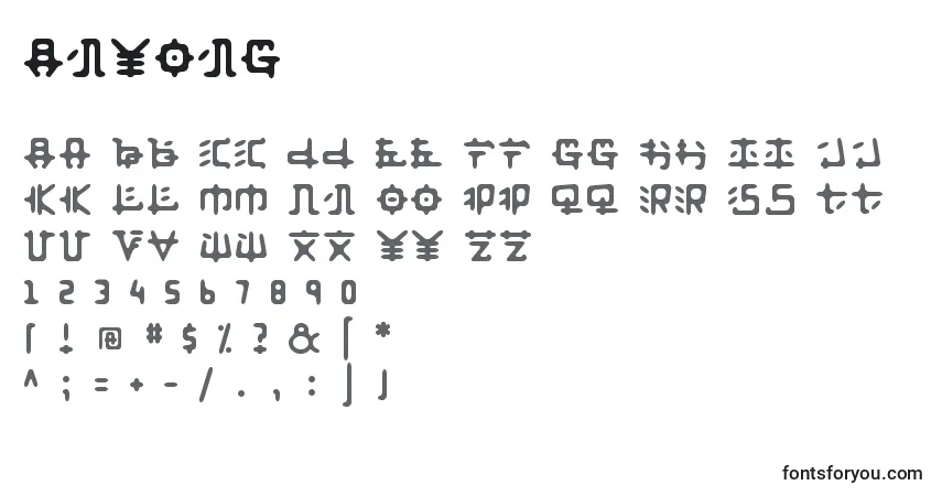 A fonte Anyong – alfabeto, números, caracteres especiais