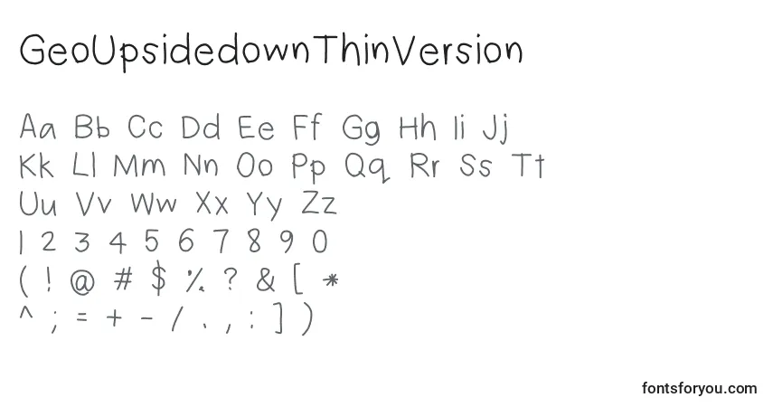 Czcionka GeoUpsidedownThinVersion – alfabet, cyfry, specjalne znaki