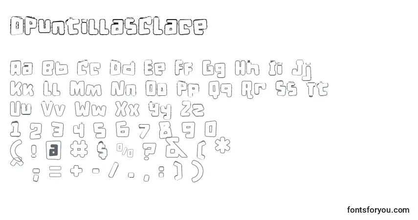Schriftart DPuntillasCLace – Alphabet, Zahlen, spezielle Symbole