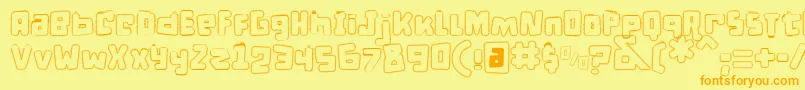 フォントDPuntillasCLace – オレンジの文字が黄色の背景にあります。