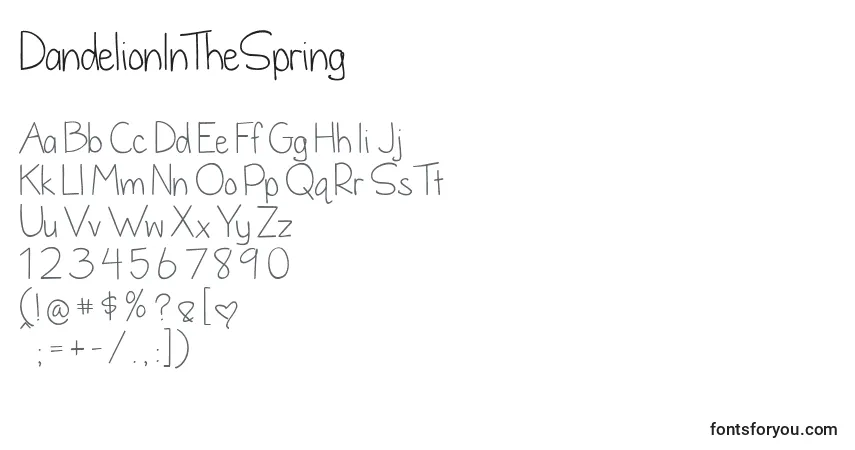 A fonte DandelionInTheSpring – alfabeto, números, caracteres especiais