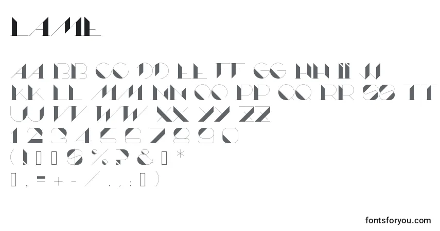 Czcionka Lame – alfabet, cyfry, specjalne znaki