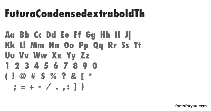 A fonte FuturaCondensedextraboldTh – alfabeto, números, caracteres especiais