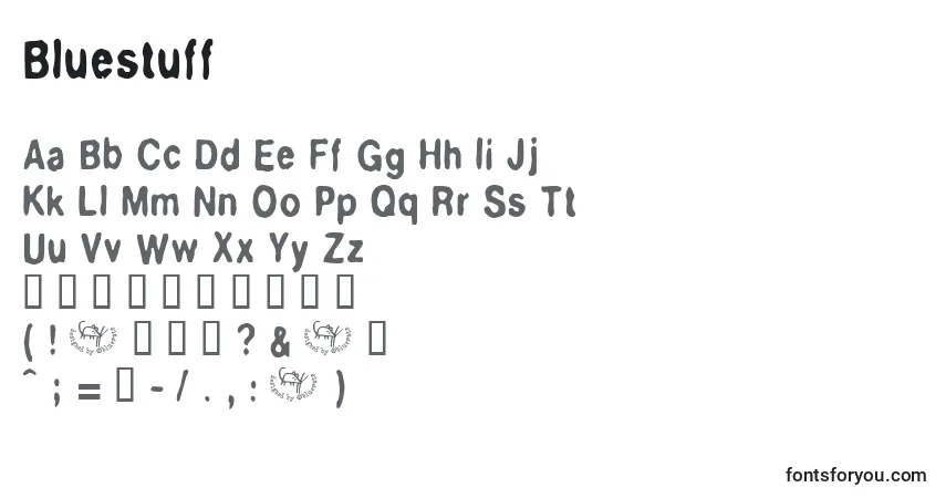 Schriftart Bluestuff – Alphabet, Zahlen, spezielle Symbole