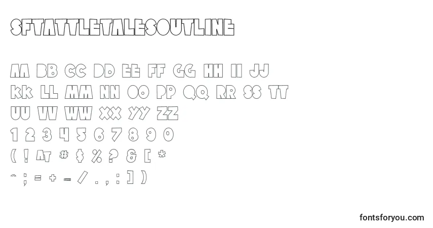 Czcionka SfTattleTalesOutline – alfabet, cyfry, specjalne znaki