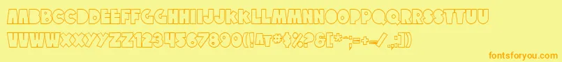 フォントSfTattleTalesOutline – オレンジの文字が黄色の背景にあります。