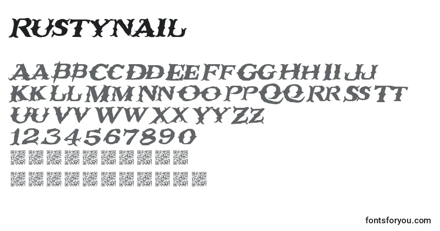 Rustynail-fontti – aakkoset, numerot, erikoismerkit