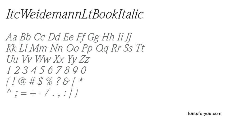 A fonte ItcWeidemannLtBookItalic – alfabeto, números, caracteres especiais