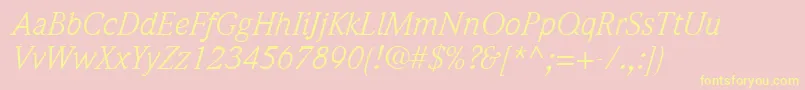 ItcWeidemannLtBookItalic-Schriftart – Gelbe Schriften auf rosa Hintergrund