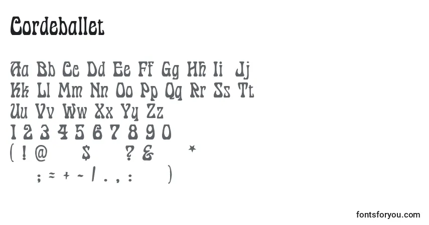 Cordeballetフォント–アルファベット、数字、特殊文字