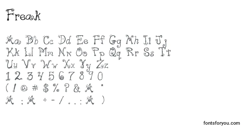 Czcionka Freak – alfabet, cyfry, specjalne znaki