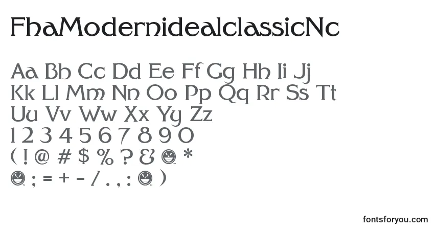 A fonte FhaModernidealclassicNc – alfabeto, números, caracteres especiais