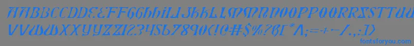 フォントXiphosExpandedLightItalic – 灰色の背景に青い文字