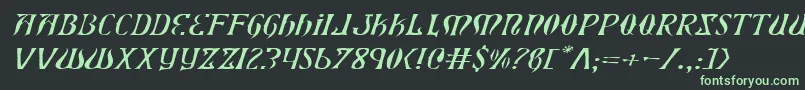 XiphosExpandedLightItalic Font – Green Fonts on Black Background