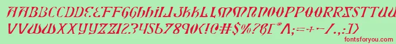 XiphosExpandedLightItalic-Schriftart – Rote Schriften auf grünem Hintergrund