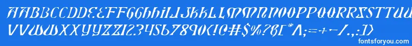 XiphosExpandedLightItalic Font – White Fonts on Blue Background