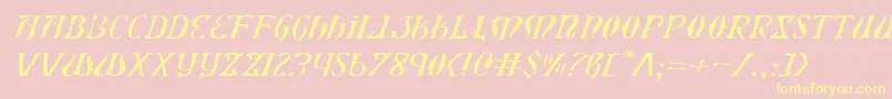 XiphosExpandedLightItalic-Schriftart – Gelbe Schriften auf rosa Hintergrund