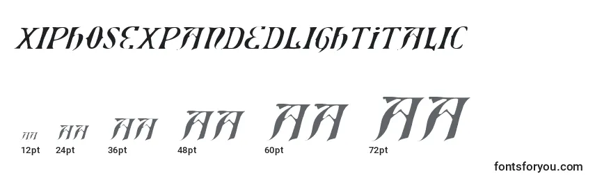 Размеры шрифта XiphosExpandedLightItalic