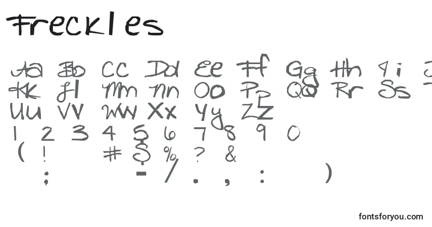 A fonte Freckles – alfabeto, números, caracteres especiais
