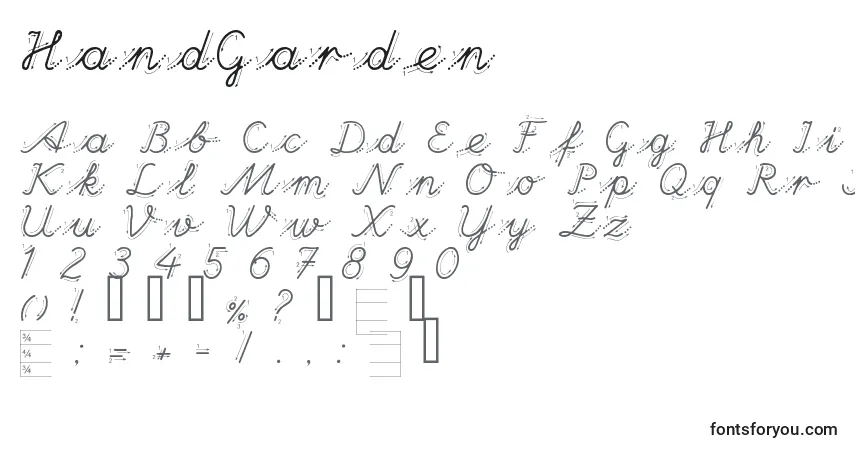 Czcionka HandGarden – alfabet, cyfry, specjalne znaki