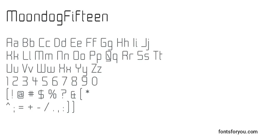 Schriftart MoondogFifteen – Alphabet, Zahlen, spezielle Symbole