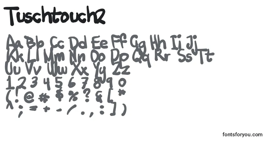 Czcionka Tuschtouch2 – alfabet, cyfry, specjalne znaki