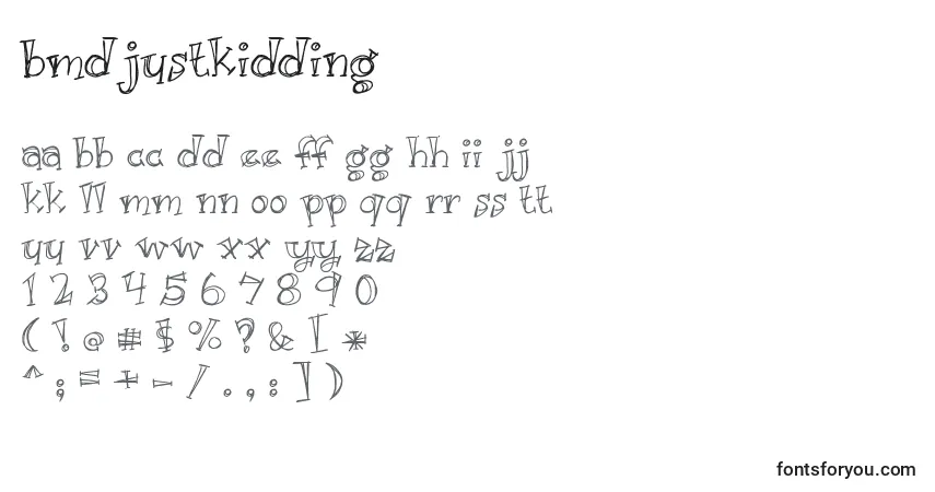 Schriftart BmdJustKidding – Alphabet, Zahlen, spezielle Symbole