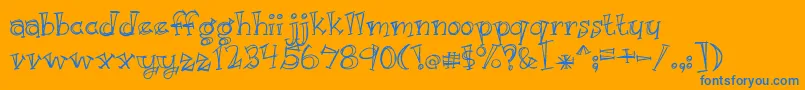 BmdJustKidding-Schriftart – Blaue Schriften auf orangefarbenem Hintergrund