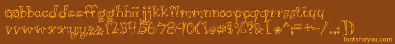 BmdJustKidding-Schriftart – Orangefarbene Schriften auf braunem Hintergrund