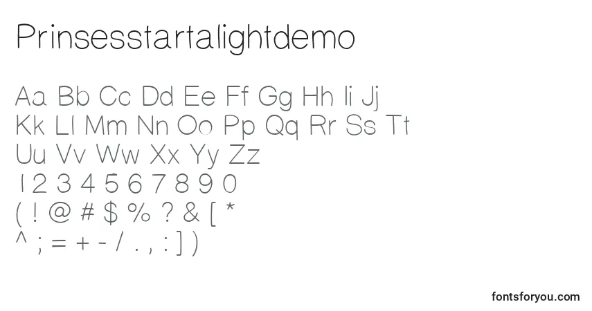 Czcionka Prinsesstartalightdemo – alfabet, cyfry, specjalne znaki