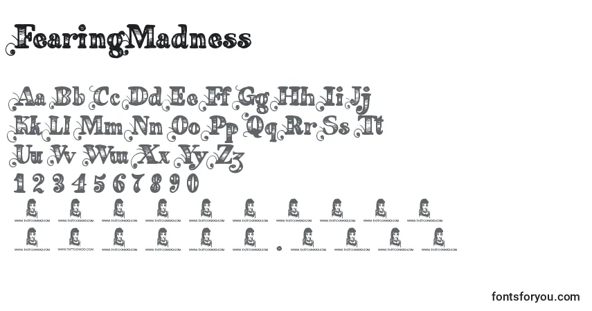 Czcionka FearingMadness – alfabet, cyfry, specjalne znaki