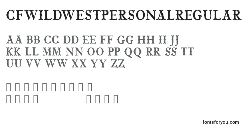 Czcionka CfwildwestpersonalRegular – alfabet, cyfry, specjalne znaki