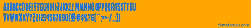Creepycrawlersbold-Schriftart – Blaue Schriften auf orangefarbenem Hintergrund