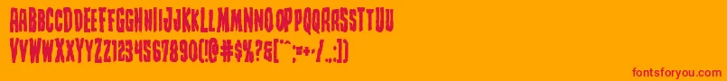 Creepycrawlersbold-Schriftart – Rote Schriften auf orangefarbenem Hintergrund
