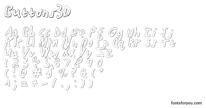 Schriftart Buttons3D – Alphabet, Zahlen, spezielle Symbole