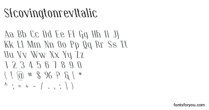 Schriftart SfcovingtonrevItalic – Alphabet, Zahlen, spezielle Symbole
