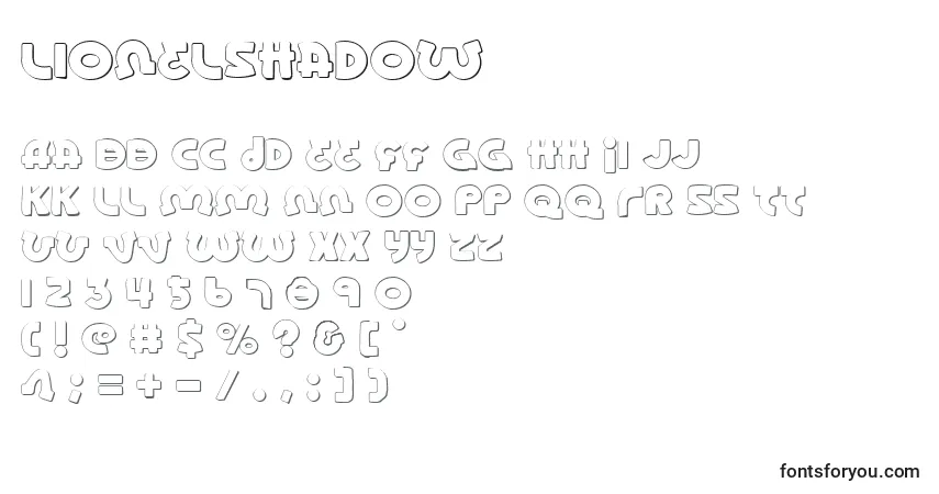 Czcionka LionelShadow – alfabet, cyfry, specjalne znaki