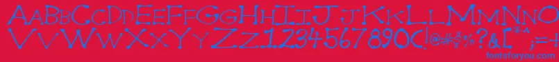 Dot2dot-Schriftart – Blaue Schriften auf rotem Hintergrund