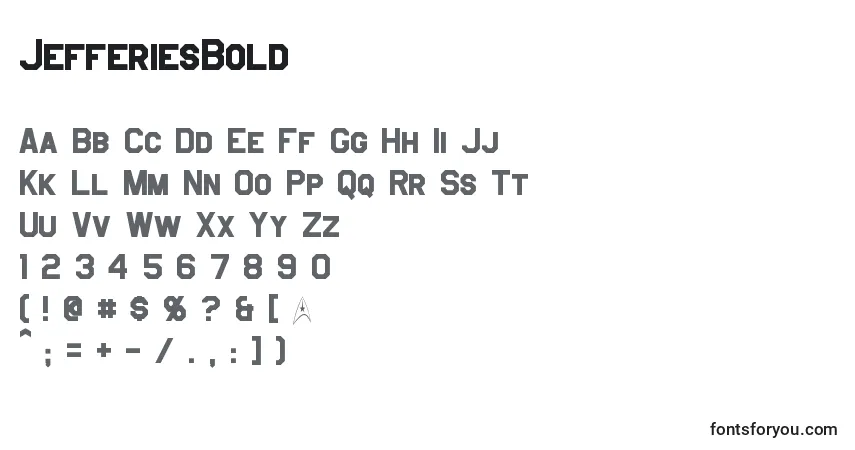A fonte JefferiesBold – alfabeto, números, caracteres especiais