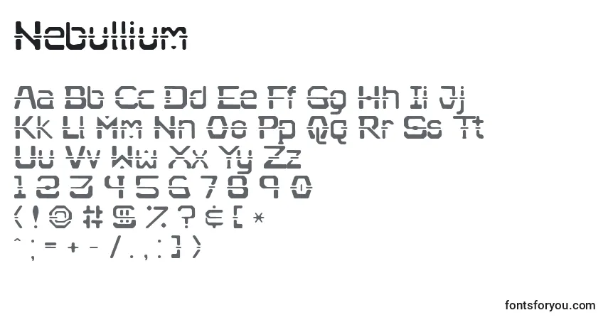 Шрифт Nebullium – алфавит, цифры, специальные символы